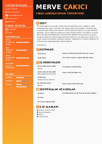 Laboratuvar Teknisyeni Cv Örnekleri cv indir